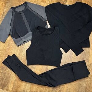 Fabletics Set of 4 Athletic Tank Leggings Crop Top Long Sleeve Sz Small Black